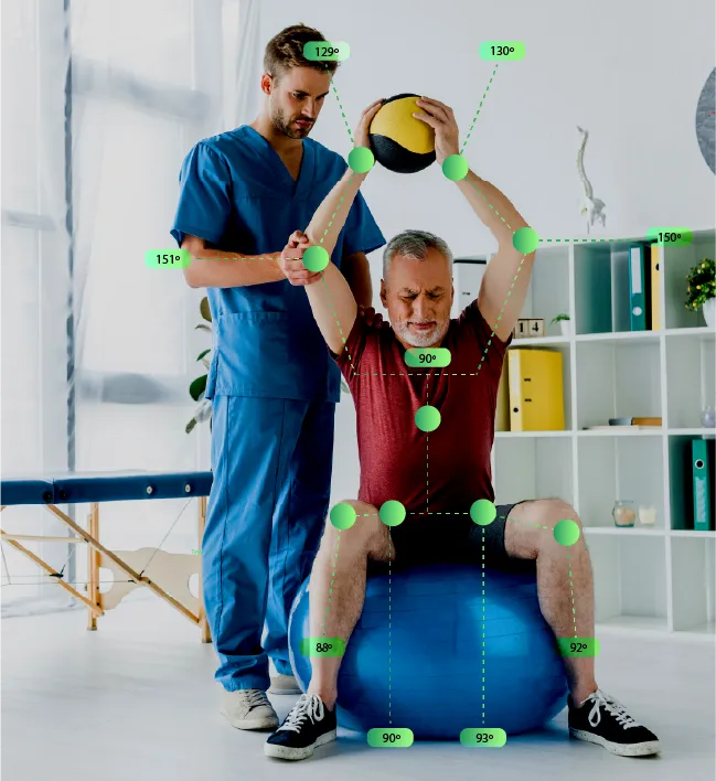 Kinetisense AI movement analysis — clinician reviewing full-body motion data